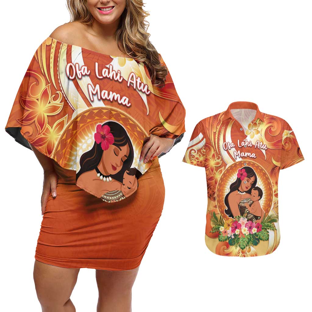 Personalised Tonga Mother's Day Couples Matching Off Shoulder Short Dress and Hawaiian Shirt I Love You Mom