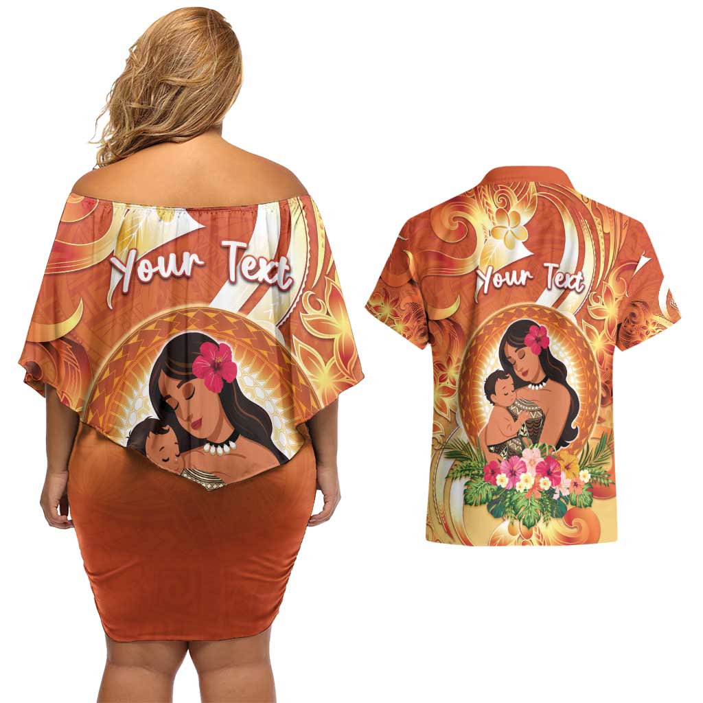 Personalised Tonga Mother's Day Couples Matching Off Shoulder Short Dress and Hawaiian Shirt I Love You Mom