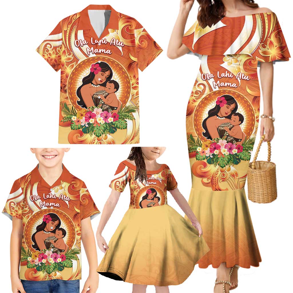 Personalised Tonga Mother's Day Family Matching Mermaid Dress and Hawaiian Shirt I Love You Mom