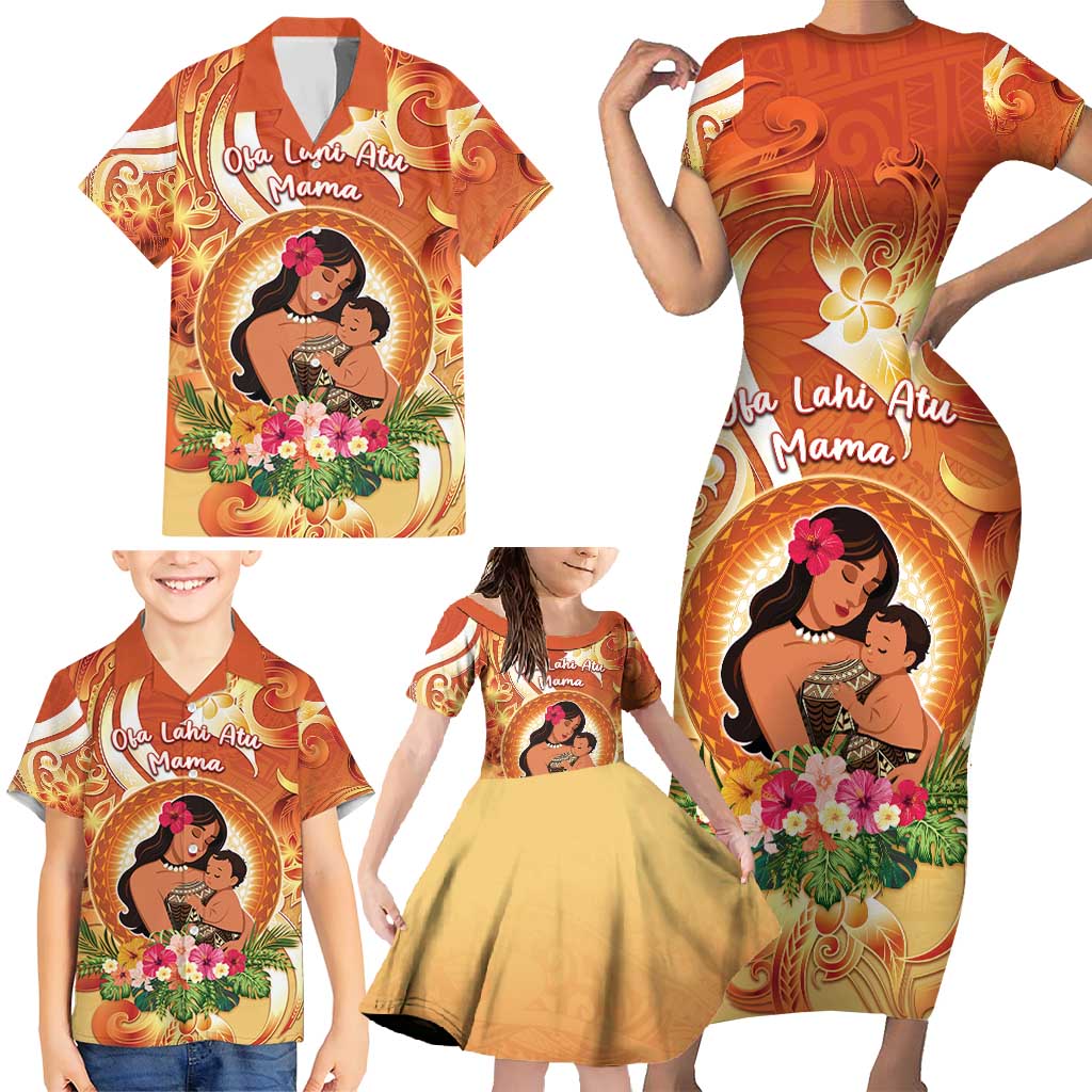 Personalised Tonga Mother's Day Family Matching Short Sleeve Bodycon Dress and Hawaiian Shirt I Love You Mom