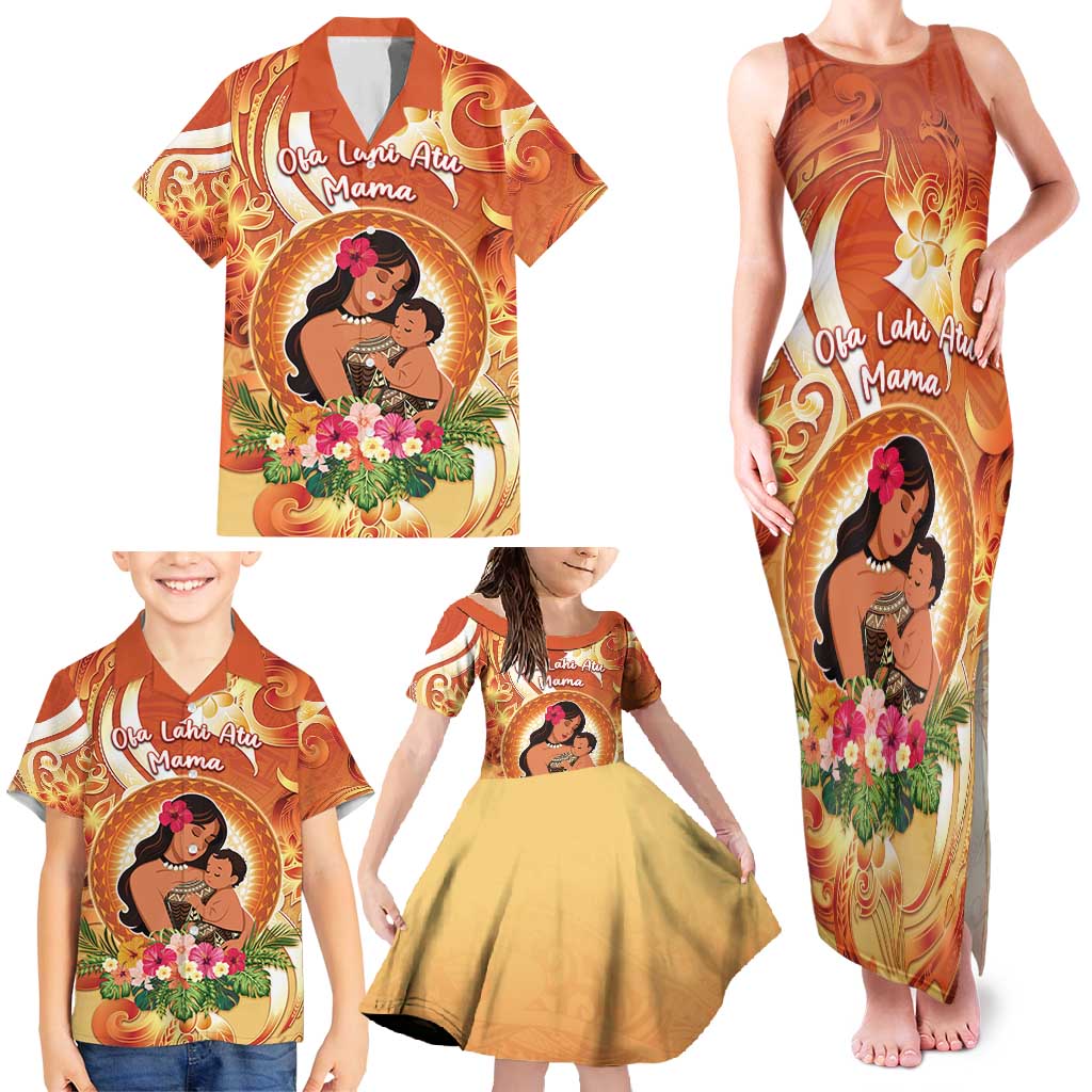 Personalised Tonga Mother's Day Family Matching Tank Maxi Dress and Hawaiian Shirt I Love You Mom