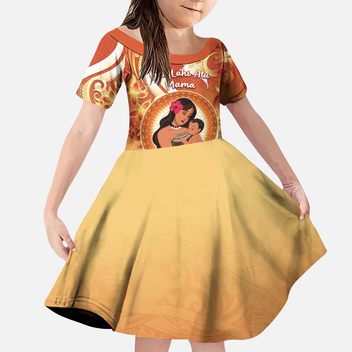 Personalised Tonga Mother's Day Kid Short Sleeve Dress I Love You Mom DT04 KID Orange - Polynesian Pride