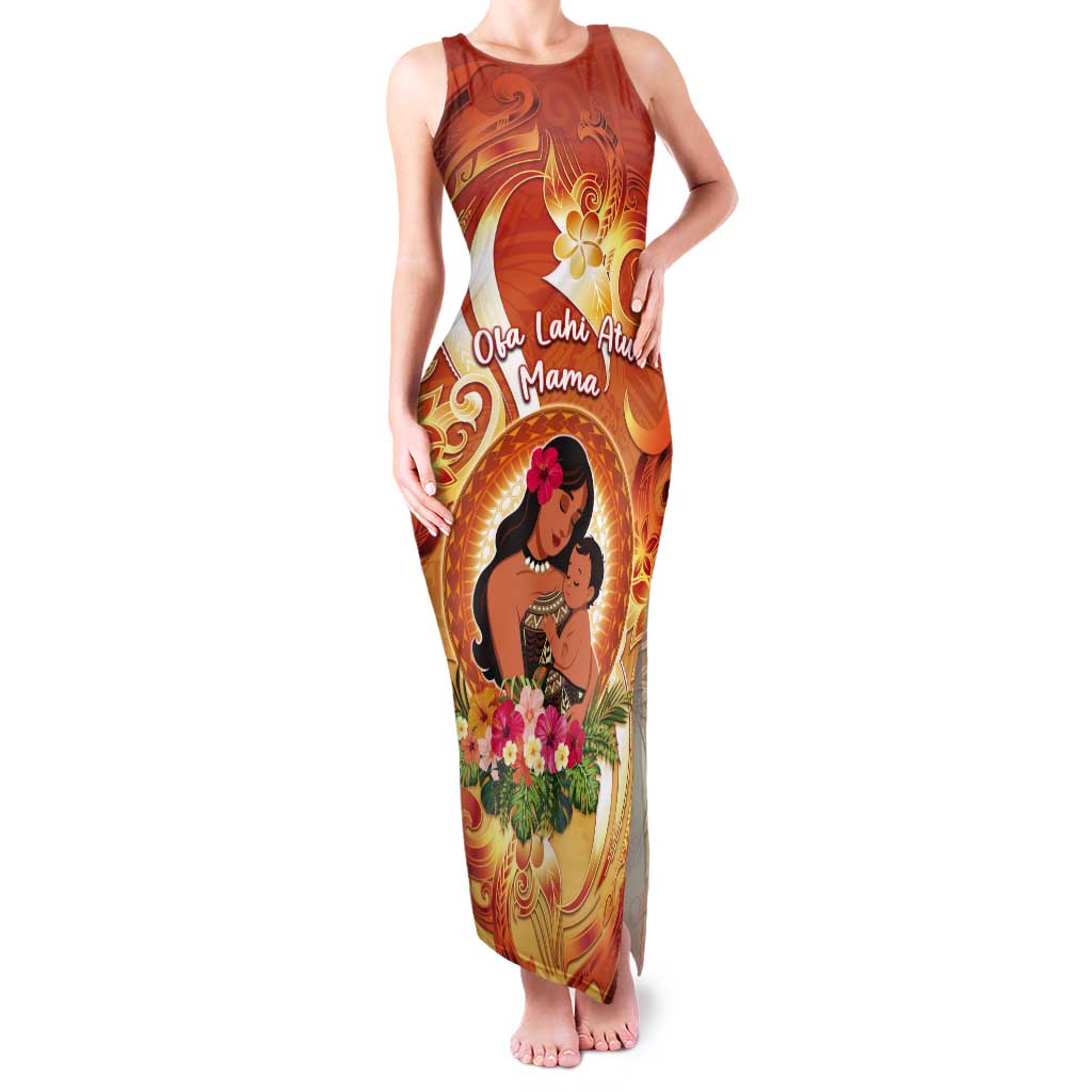 Personalised Tonga Mother's Day Tank Maxi Dress I Love You Mom DT04 Women Orange - Polynesian Pride