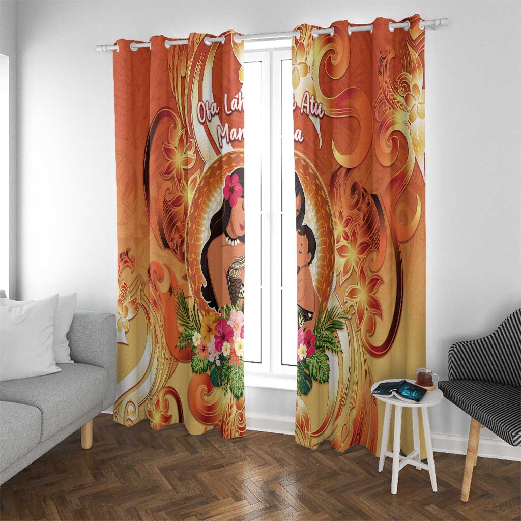 Tonga Mother's Day Window Curtain I Love You Mom DT04 With Grommets Orange - Polynesian Pride
