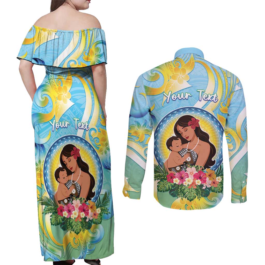 Personalised Fiji Mother's Day Couples Matching Off Shoulder Maxi Dress and Long Sleeve Button Shirt I Love You Mom