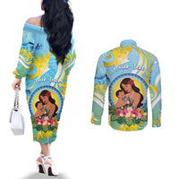 Personalised Fiji Mother's Day Couples Matching Off The Shoulder Long Sleeve Dress and Long Sleeve Button Shirt I Love You Mom