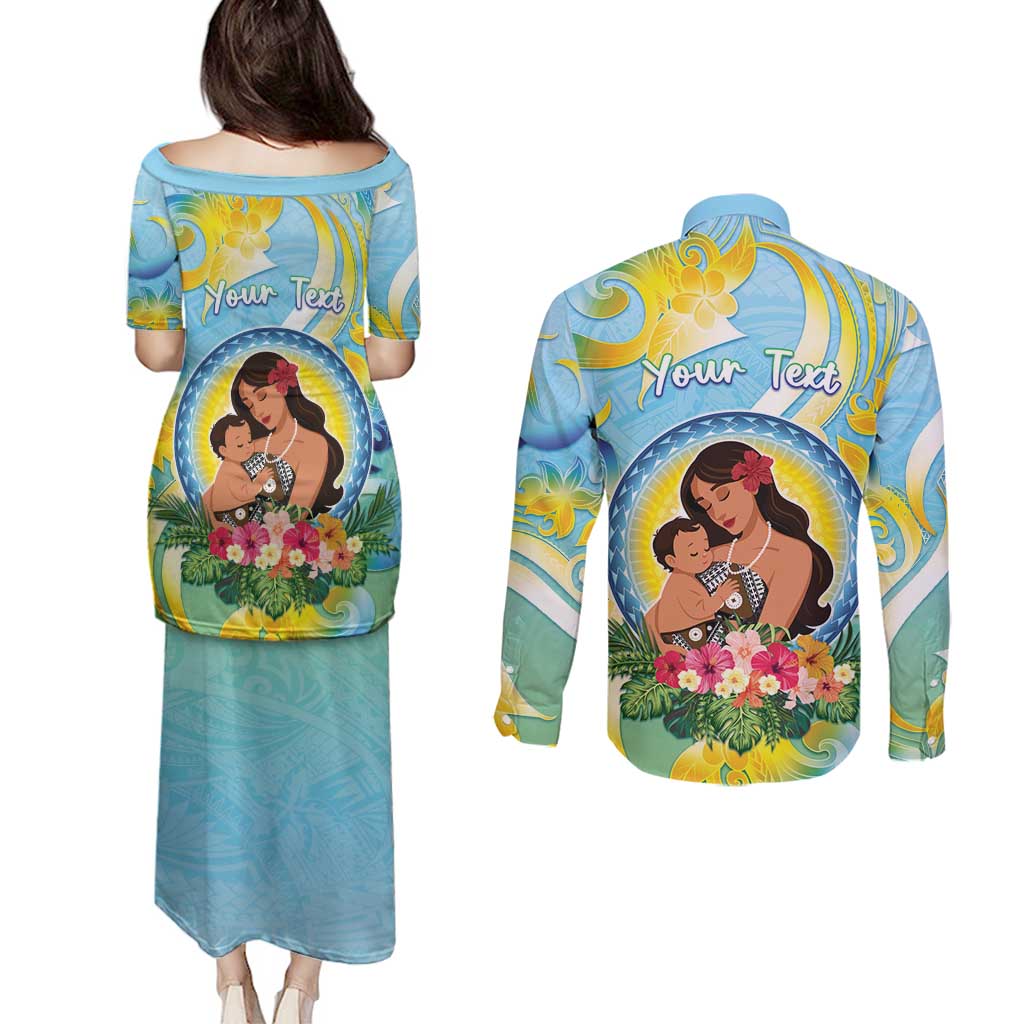 Personalised Fiji Mother's Day Couples Matching Puletasi and Long Sleeve Button Shirt I Love You Mom