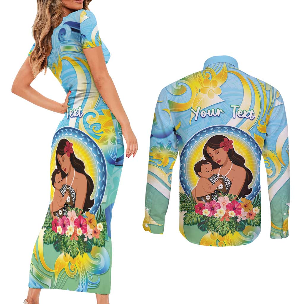 Personalised Fiji Mother's Day Couples Matching Short Sleeve Bodycon Dress and Long Sleeve Button Shirt I Love You Mom
