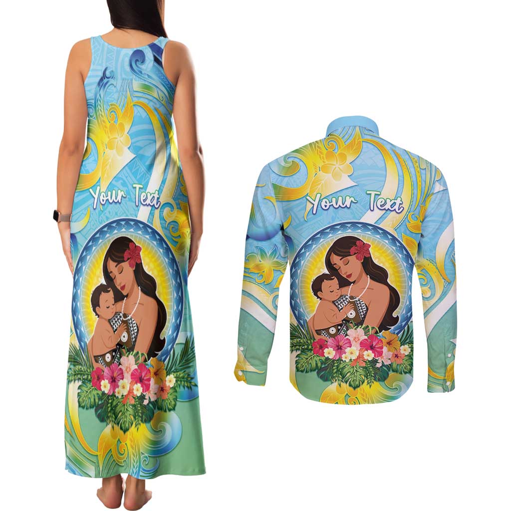 Personalised Fiji Mother's Day Couples Matching Tank Maxi Dress and Long Sleeve Button Shirt I Love You Mom