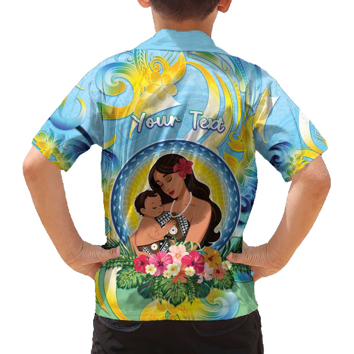 Personalised Fiji Mother's Day Family Matching Off The Shoulder Long Sleeve Dress and Hawaiian Shirt I Love You Mom