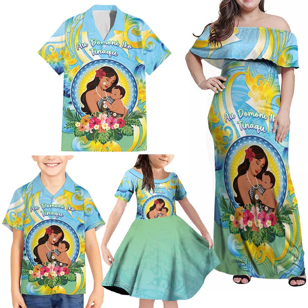 Personalised Fiji Mother's Day Family Matching Off Shoulder Maxi Dress and Hawaiian Shirt I Love You Mom