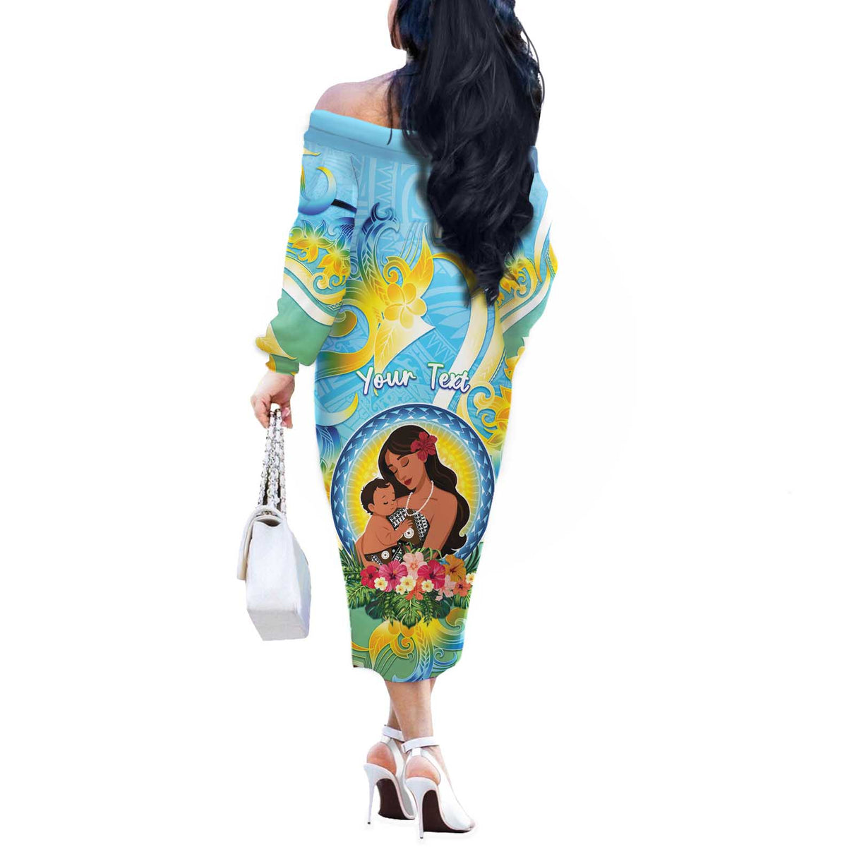 Personalised Fiji Mother's Day Off The Shoulder Long Sleeve Dress I Love You Mom