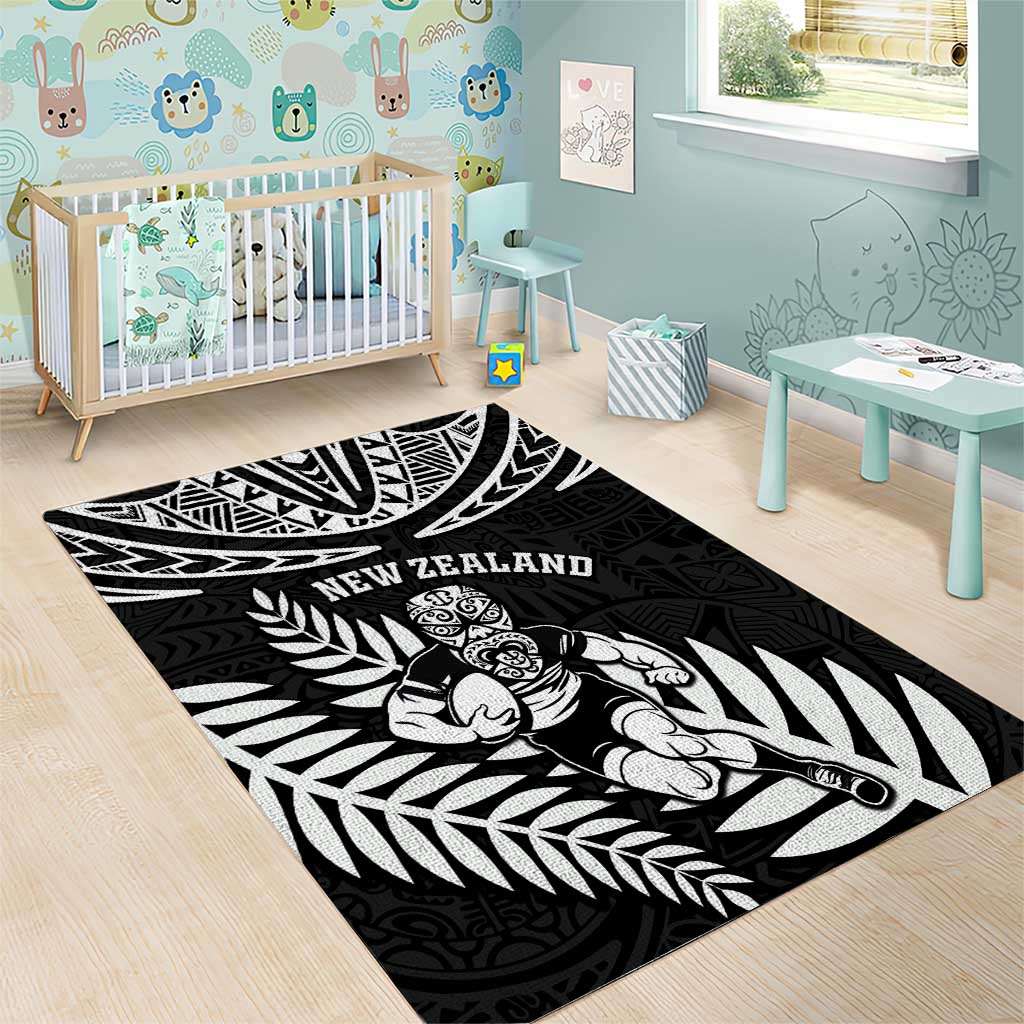 New Zealand Rugby Area Rug Silver Fern Maori Pattern