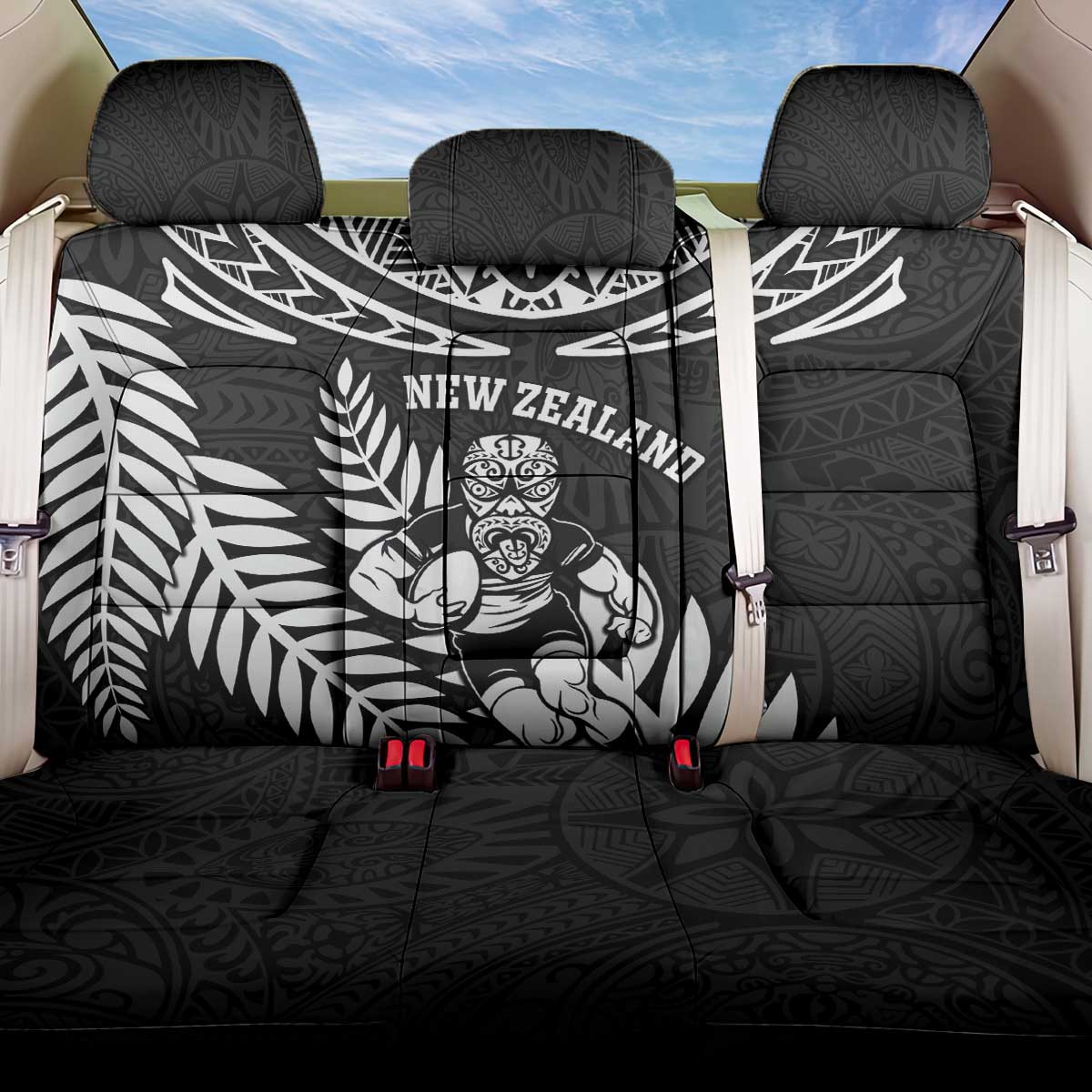 New Zealand Rugby Back Car Seat Cover Silver Fern Maori Pattern