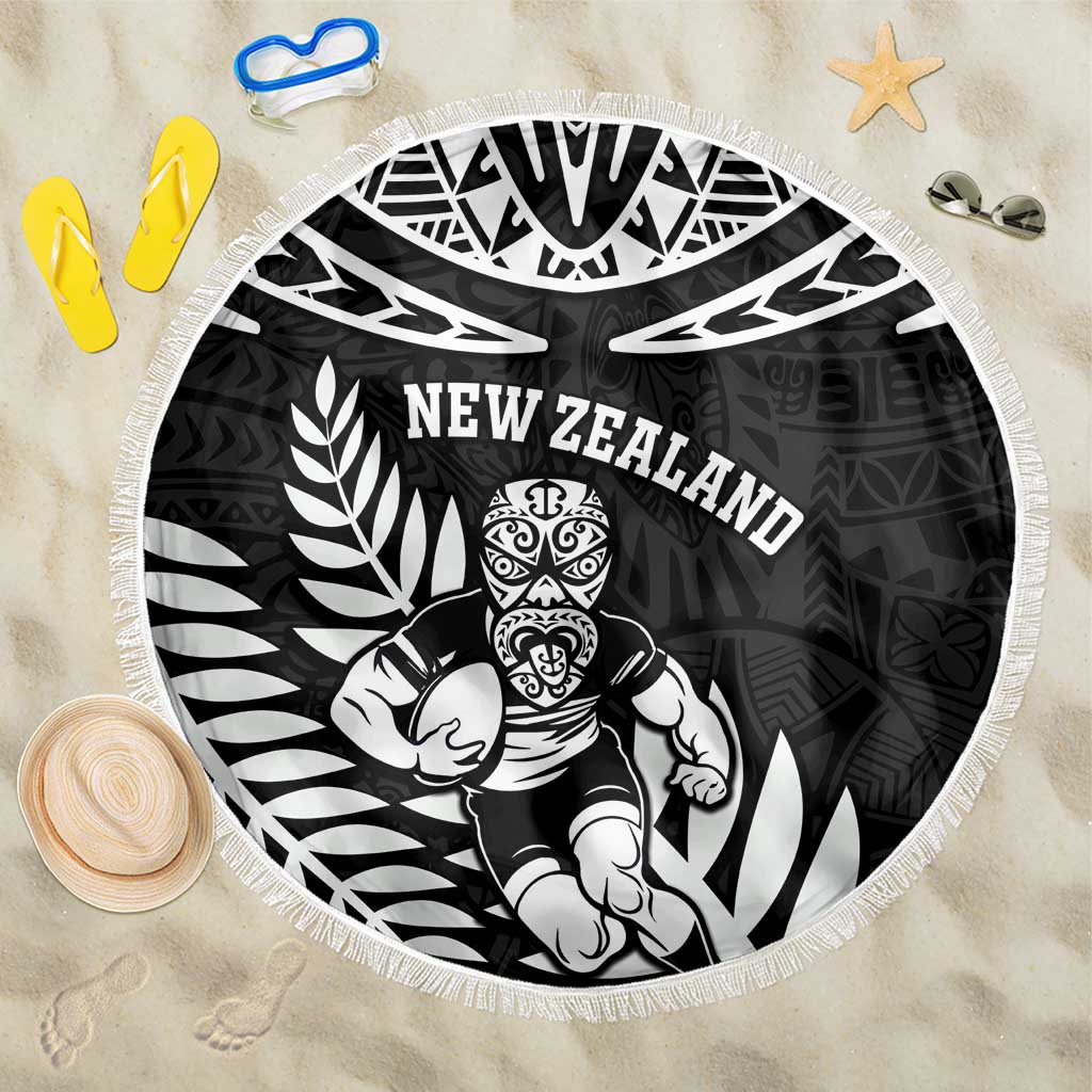 New Zealand Rugby Beach Blanket Silver Fern Maori Pattern