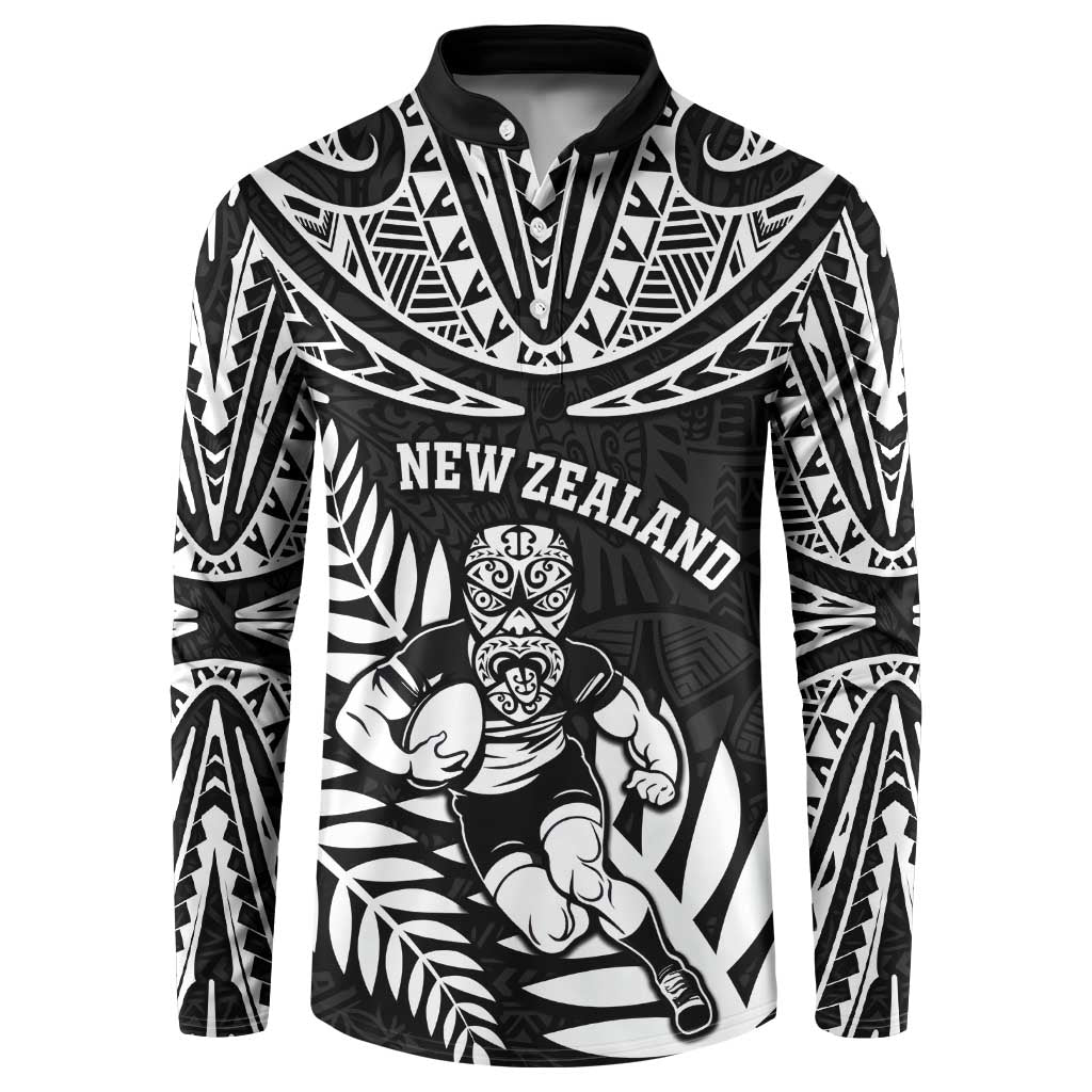 Custom New Zealand Rugby Button Sweatshirt Silver Fern Maori Pattern