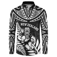 Custom New Zealand Rugby Button Sweatshirt Silver Fern Maori Pattern
