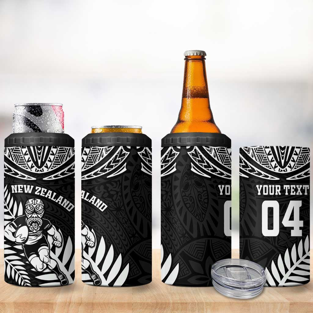 Custom New Zealand Rugby 4 in 1 Can Cooler Tumbler Silver Fern Maori Pattern