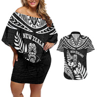 Custom New Zealand Rugby Couples Matching Off Shoulder Short Dress and Hawaiian Shirt Silver Fern Maori Pattern