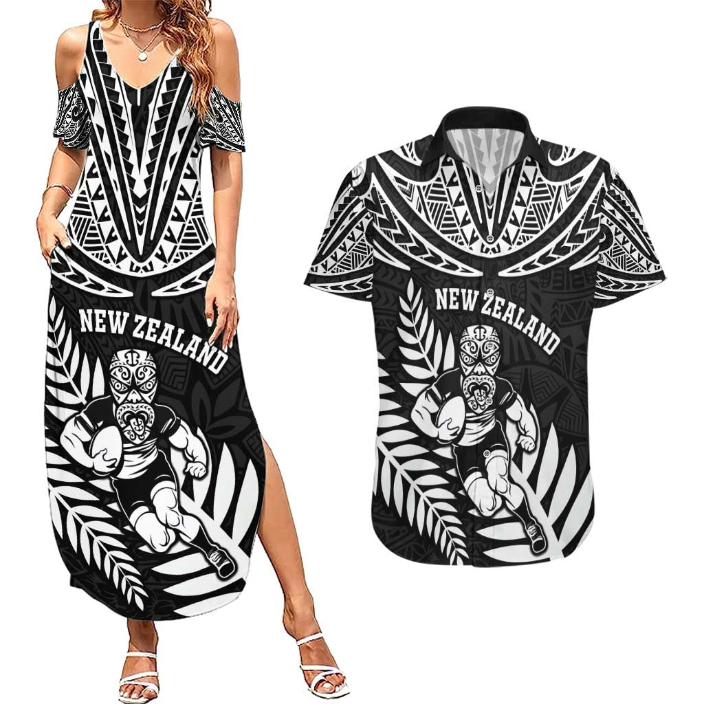 Custom New Zealand Rugby Couples Matching Summer Maxi Dress and Hawaiian Shirt Silver Fern Maori Pattern