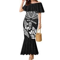 Custom New Zealand Rugby Family Matching Mermaid Dress and Hawaiian Shirt Silver Fern Maori Pattern