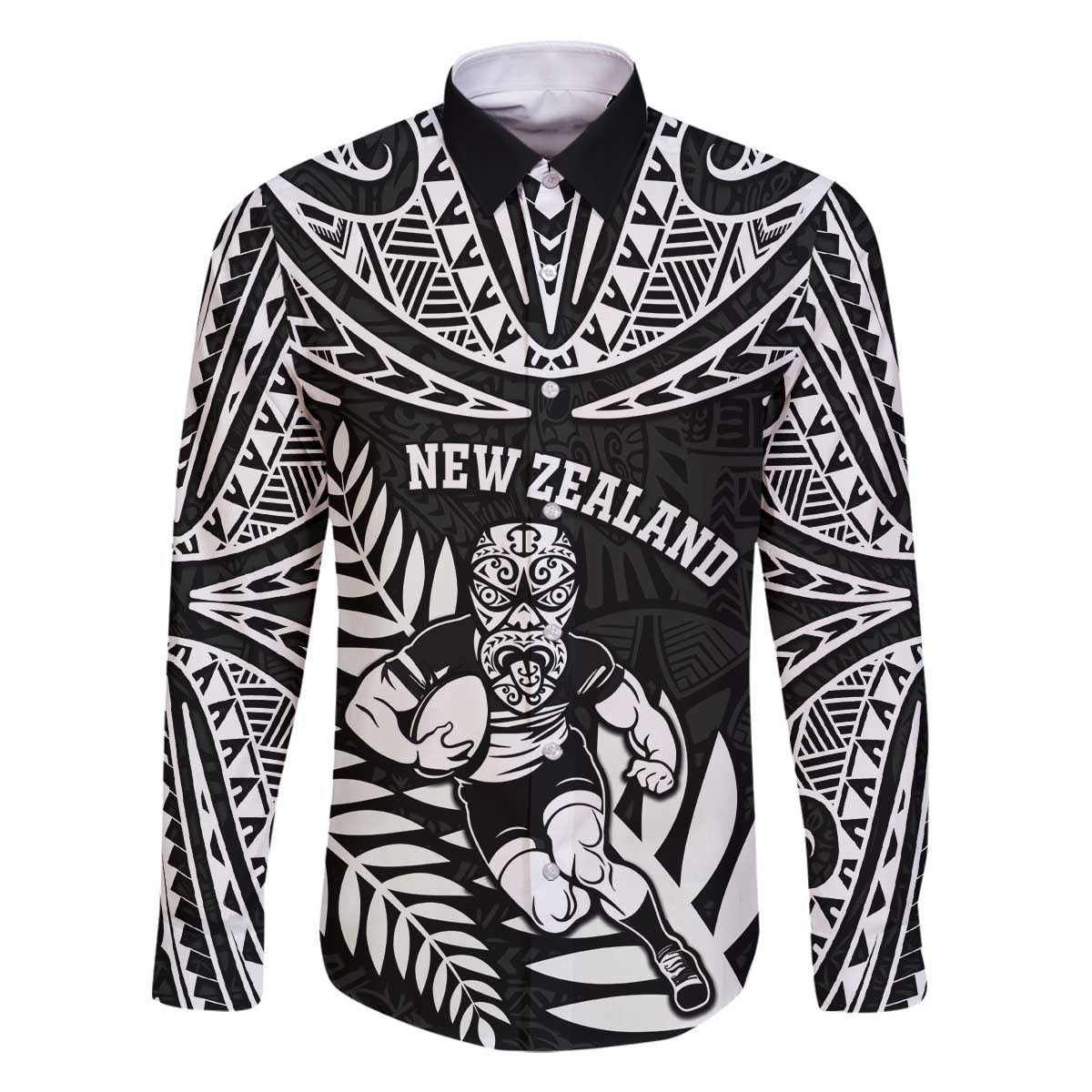 Custom New Zealand Rugby Family Matching Off The Shoulder Long Sleeve Dress and Hawaiian Shirt Silver Fern Maori Pattern
