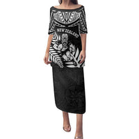 Custom New Zealand Rugby Family Matching Puletasi and Hawaiian Shirt Silver Fern Maori Pattern