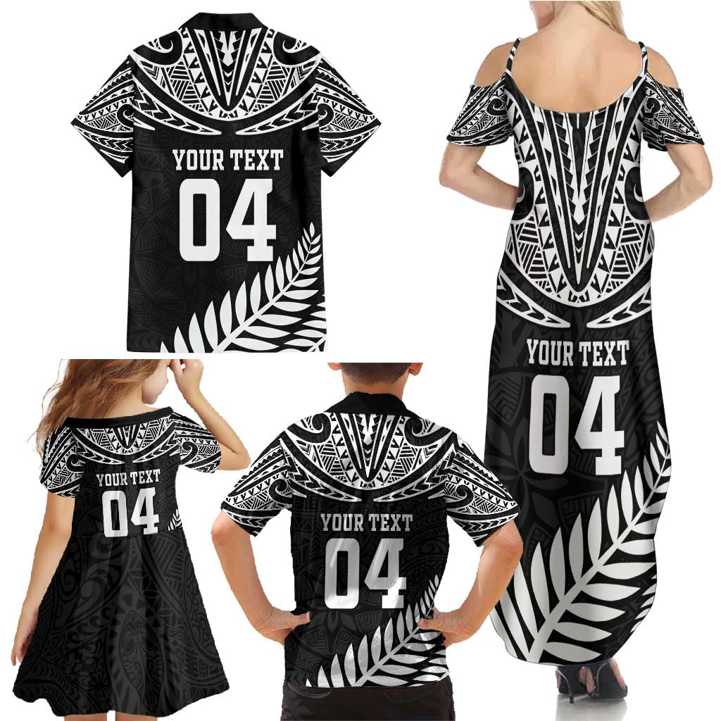 Custom New Zealand Rugby Family Matching Summer Maxi Dress and Hawaiian Shirt Silver Fern Maori Pattern