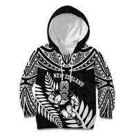 Custom New Zealand Rugby Kid Hoodie Silver Fern Maori Pattern