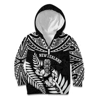 Custom New Zealand Rugby Kid Hoodie Silver Fern Maori Pattern