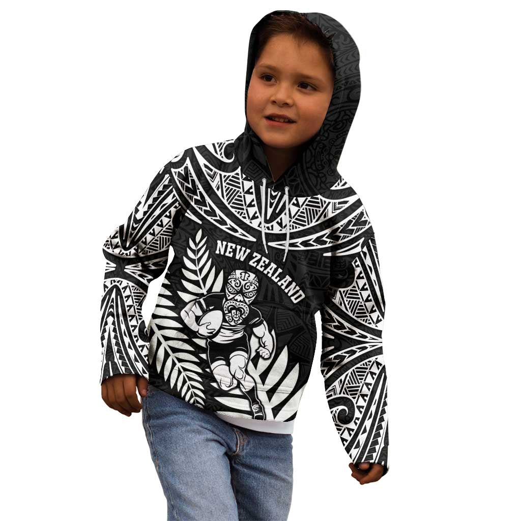 Custom New Zealand Rugby Kid Hoodie Silver Fern Maori Pattern