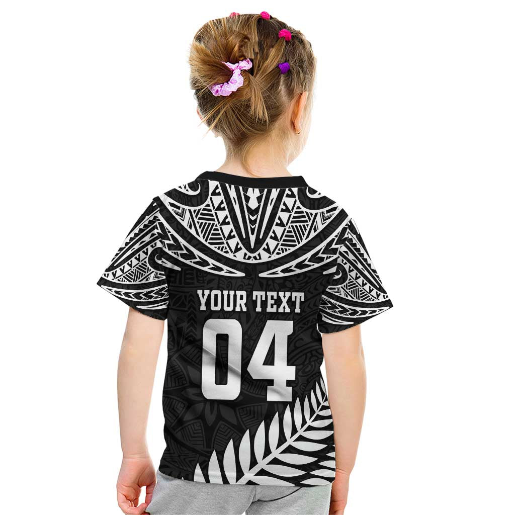Custom New Zealand Rugby Kid T Shirt Silver Fern Maori Pattern