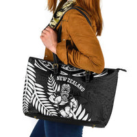 New Zealand Rugby Leather Tote Bag Silver Fern Maori Pattern