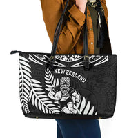 New Zealand Rugby Leather Tote Bag Silver Fern Maori Pattern