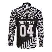 Custom New Zealand Rugby Long Sleeve Button Shirt Silver Fern Maori Pattern