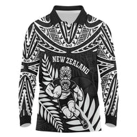 Custom New Zealand Rugby Long Sleeve Polo Shirt Silver Fern Maori Pattern
