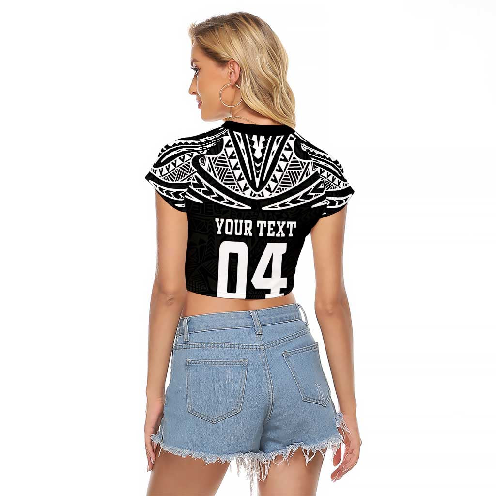 Custom New Zealand Rugby Raglan Cropped T Shirt Silver Fern Maori Pattern