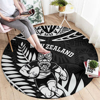 New Zealand Rugby Round Carpet Silver Fern Maori Pattern
