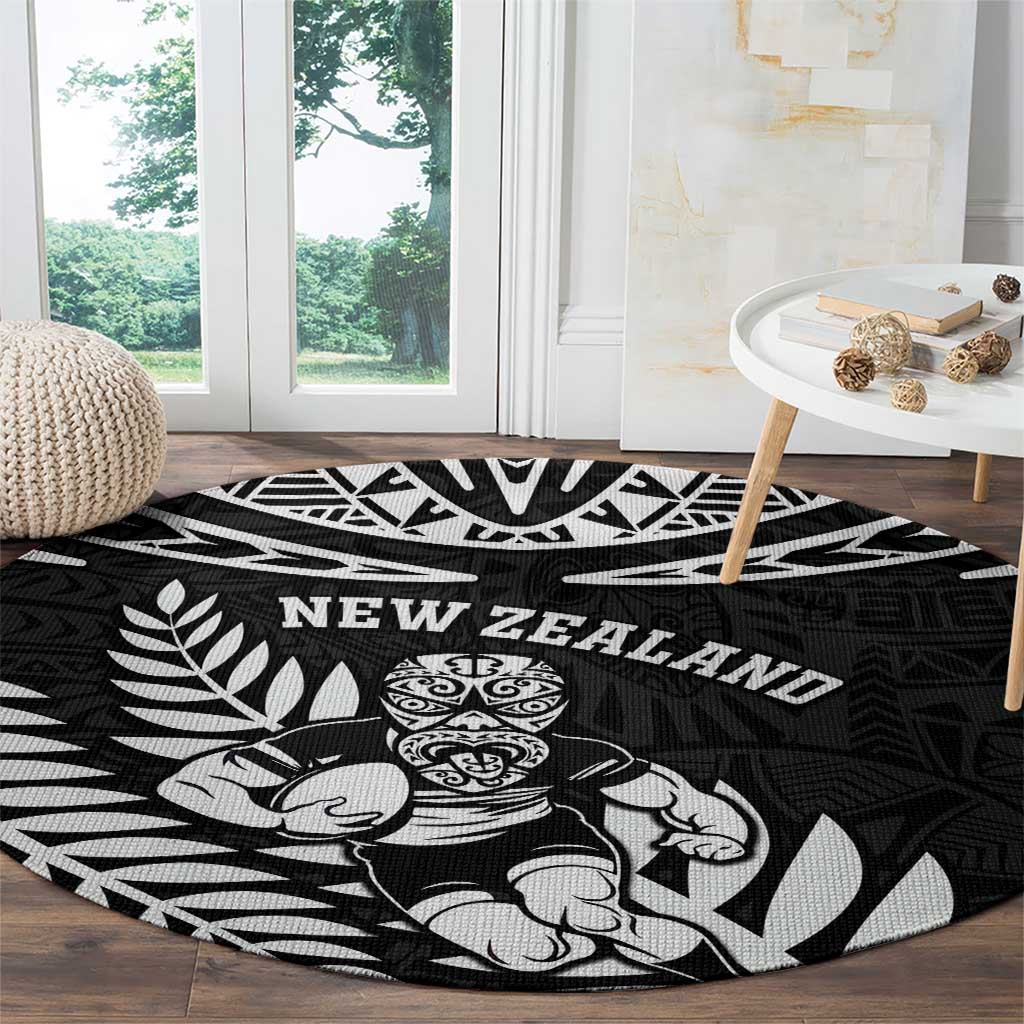 New Zealand Rugby Round Carpet Silver Fern Maori Pattern