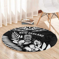 New Zealand Rugby Round Carpet Silver Fern Maori Pattern