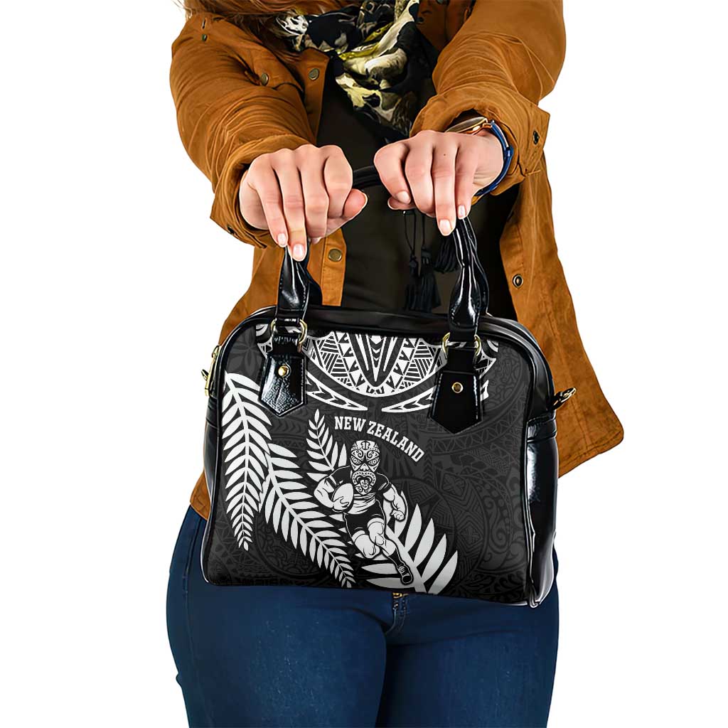 New Zealand Rugby Shoulder Handbag Silver Fern Maori Pattern