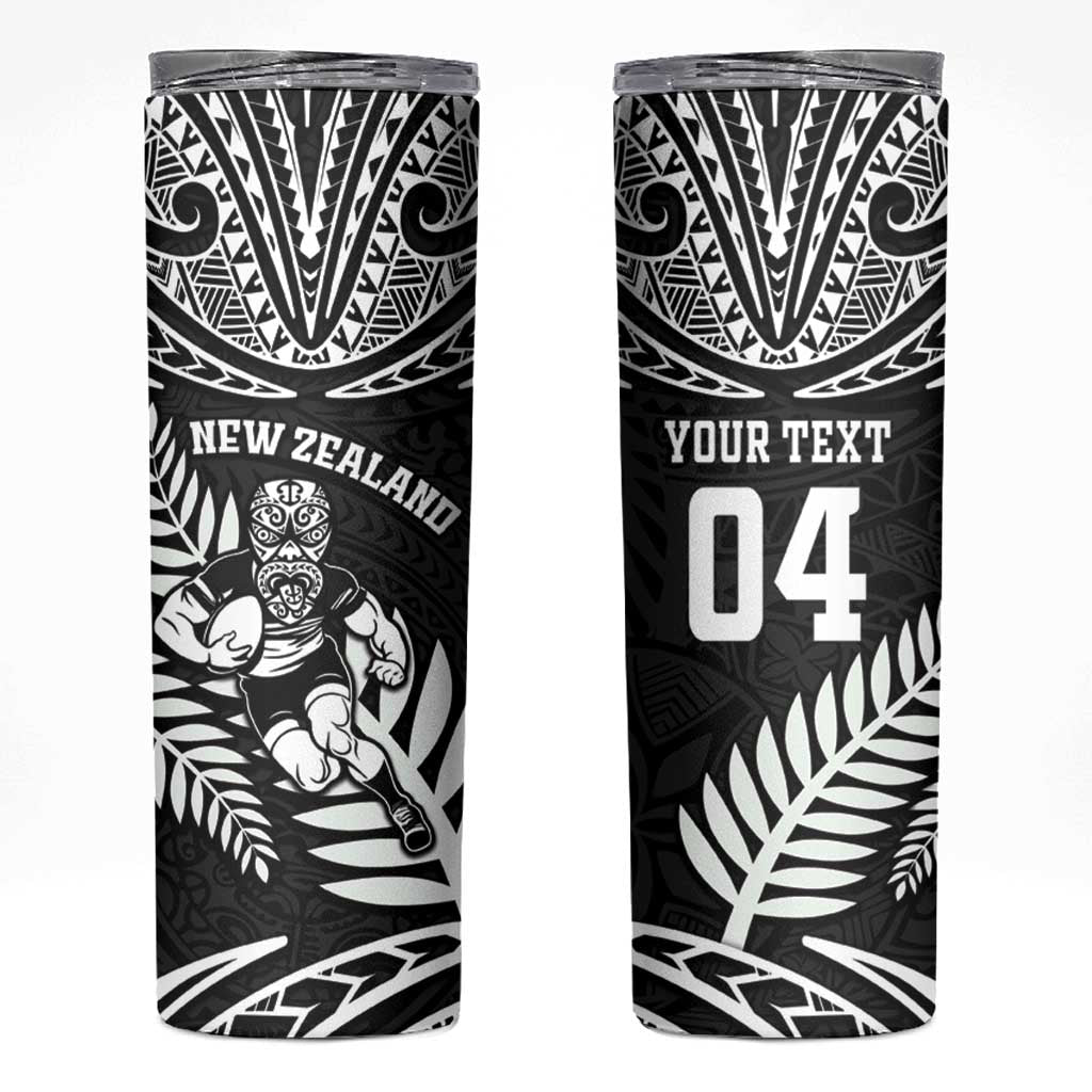 Custom New Zealand Rugby Skinny Tumbler Silver Fern Maori Pattern