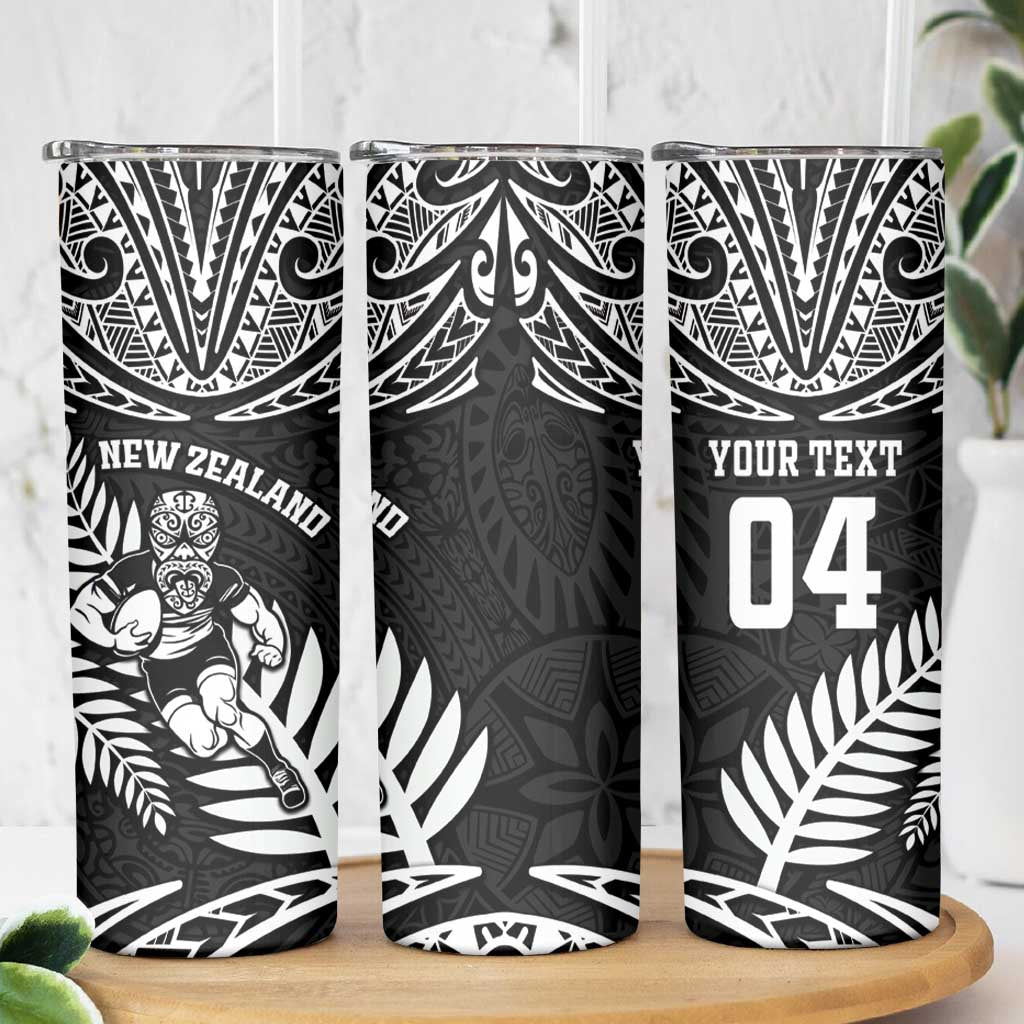 Custom New Zealand Rugby Skinny Tumbler Silver Fern Maori Pattern