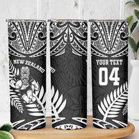 Custom New Zealand Rugby Skinny Tumbler Silver Fern Maori Pattern