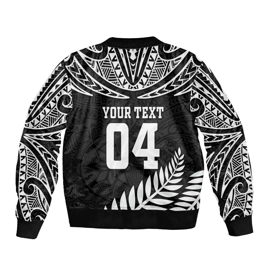 Custom New Zealand Rugby Sleeve Zip Bomber Jacket Silver Fern Maori Pattern