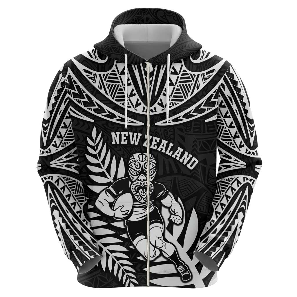 Custom New Zealand Rugby Zip Hoodie Silver Fern Maori Pattern