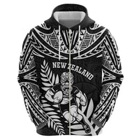 Custom New Zealand Rugby Zip Hoodie Silver Fern Maori Pattern