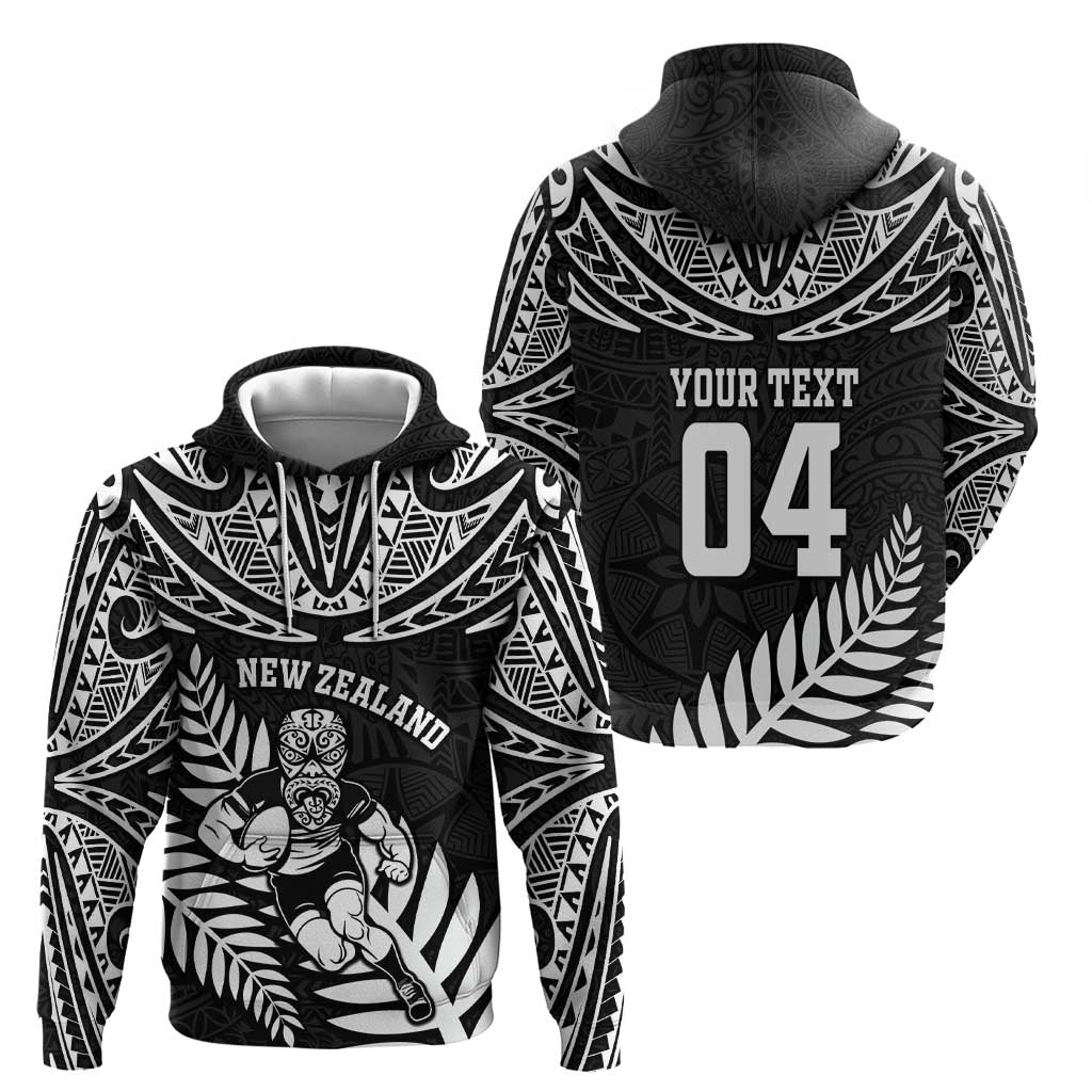 Custom New Zealand Rugby Zip Hoodie Silver Fern Maori Pattern