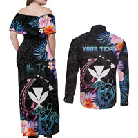 Personalised Hawaii Couples Matching Off Shoulder Maxi Dress and Long Sleeve Button Shirt Kanaka Maoli With Fish Hook