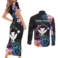 Personalised Hawaii Couples Matching Short Sleeve Bodycon Dress and Long Sleeve Button Shirt Kanaka Maoli With Fish Hook
